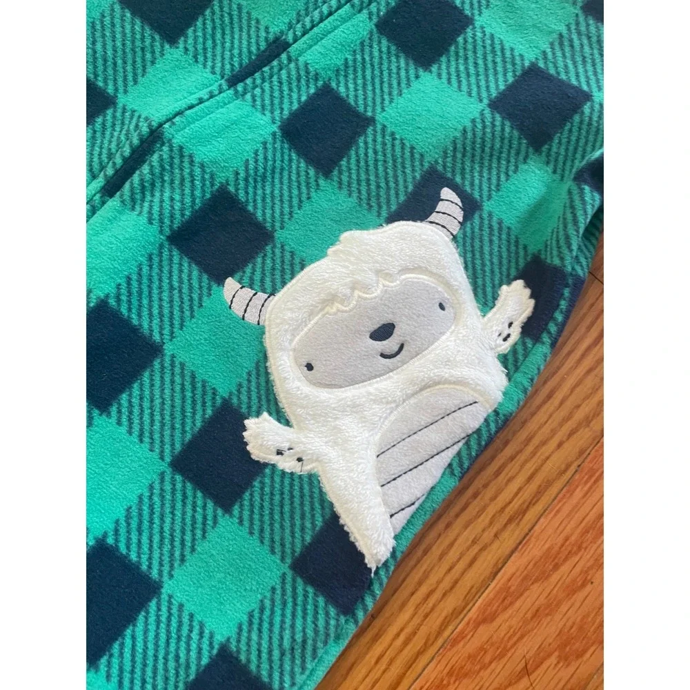 Carters 24M Teal Navy Buffalo Check Yeti Fleece Footed Sleeper Pajamas NWT